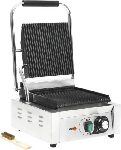 VidaXL Panini grill gegroefd 1800 W 32x41x19 cm roestvrij staal