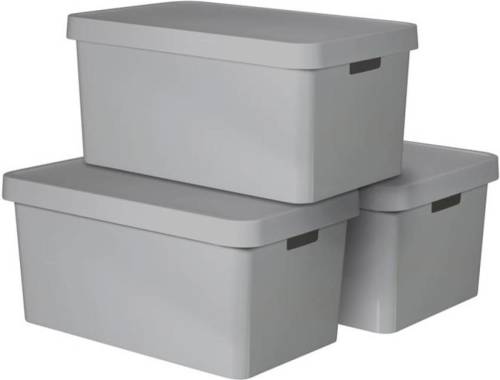 Curver - Infinity opbergbox set van 3, 45L + deksel, grijs