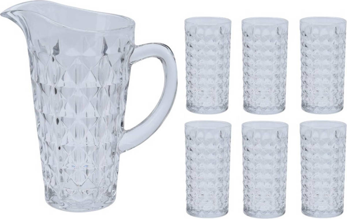 Merkloos Waterkan/sapkan met 6 glazen - Schenkkannen/waterkannen/limonadekannen van glas