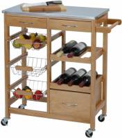 Excellent Houseware Bamboe keukentrolley - RVS blad - 75x36x84cm