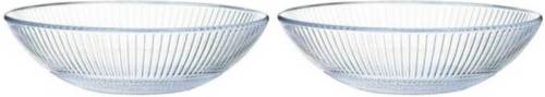Luminarc 2x Salade schalen/slakommen van glas met relief 26 cm - Schalen en kommen - Keuken accessoires