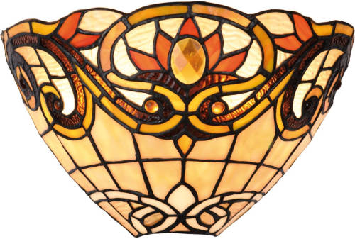 Clayre & Eef Wandlamp Tiffany Compleet 30x15x20 Cm 1x E14 Max 40w. - Oranje, Rood, Geel - Ijzer, Glas