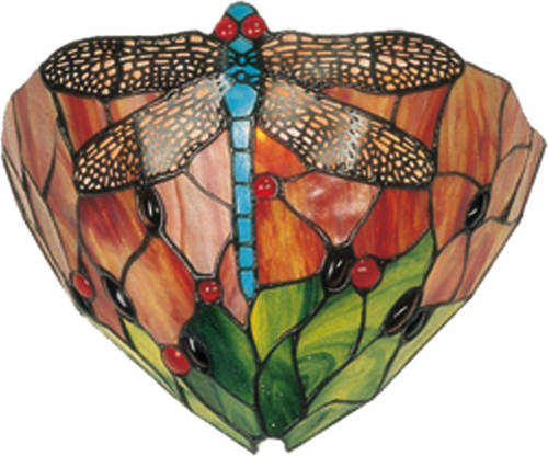 Clayre & Eef Wandlamp Tiffany Dragon Fly Libelle Compleet ø 33 Cm - Groen, Rood, Multi Colour - Ijzer, Glas