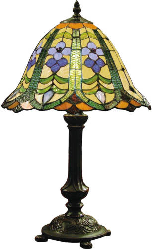Clayre & Eef Tafellamp Met Tiffanykap Compleet 48 X ø 30 Cm - Bruin, Groen, Blauw, Multi Colour - Ijzer, Glas
