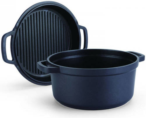 Braadpan met Grilldeksel Zwart, 24 cm - Commichef