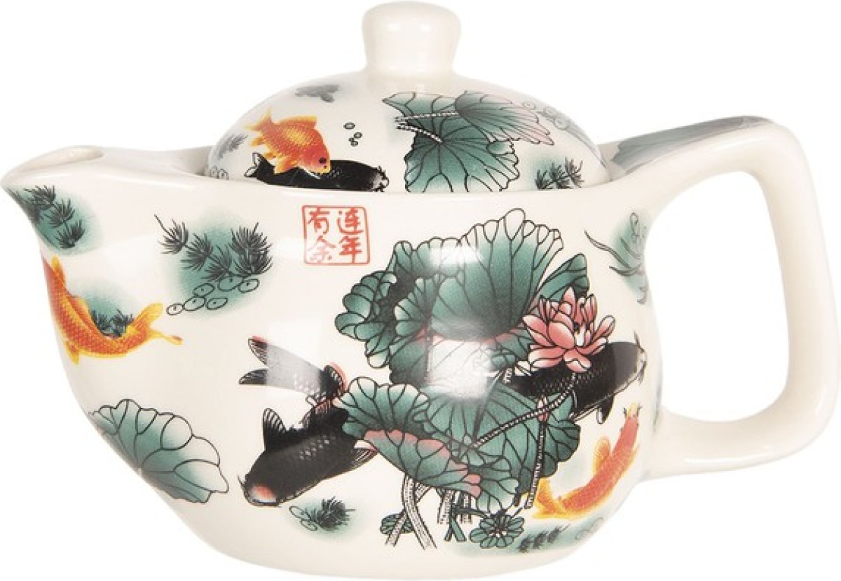 Theepot | Ø 16*11 cm / 0.4L | Multi | Porselein | Rond | Vissen | Clayre & Eef | 6CETE0072S
