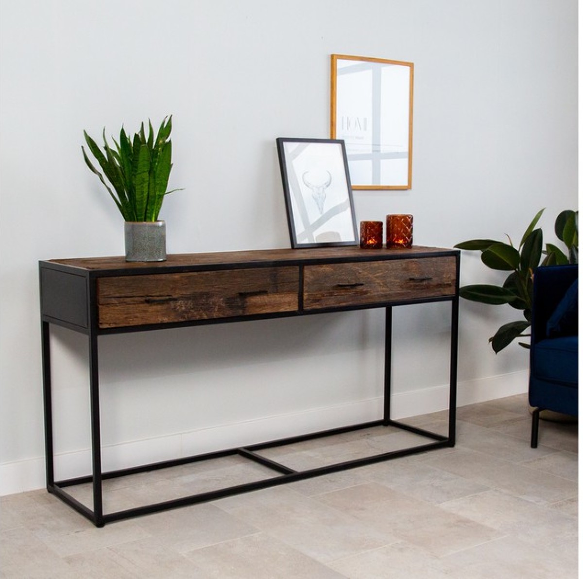 Dimehouse Industriële Sidetable Rayan Hout 2 Lades