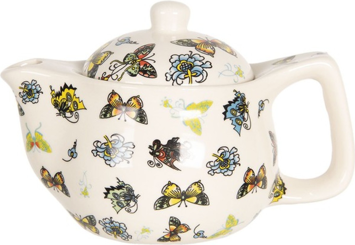 Theepot | Ø 16*11 cm / 0.4L | Multi | Porselein | Rond | Bloemen | Clayre & Eef | 6CETE0069S