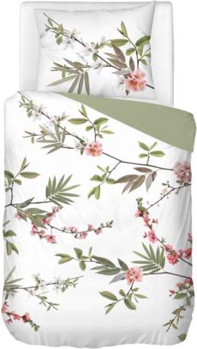 Snoozing Spring Branch flanel dekbedovertrek - 1-persoons (140x200/220 cm + 1 sloop) - Flanel - Groen