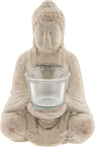 Waxinelichthouder Boeddha | 13*11*21 cm | Grijs | Terracotta | boeddha | Clayre & Eef | 6TE0212