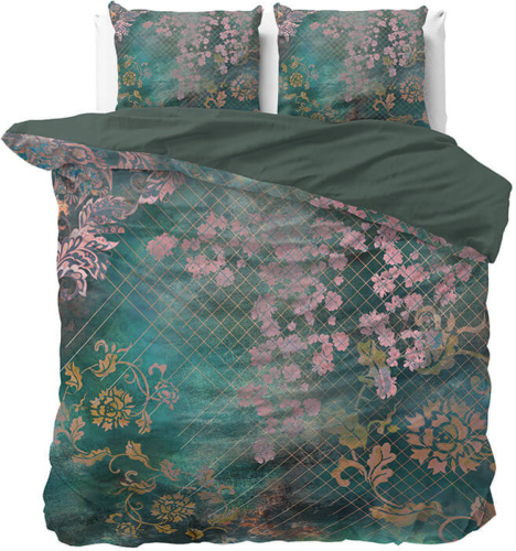 DreamHouse Bedding Tiran Flower - Groen Lits-jumeaux (240 x 220 cm + 2 kussenslopen) Dekbedovertrek