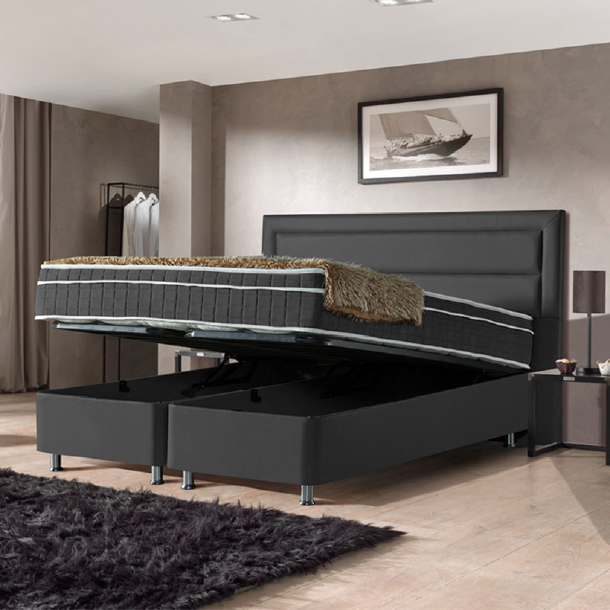 Dekbed Discounter Opbergboxspring Saint Tropez - Zwart 140 x 200, Montage: Excl. montage