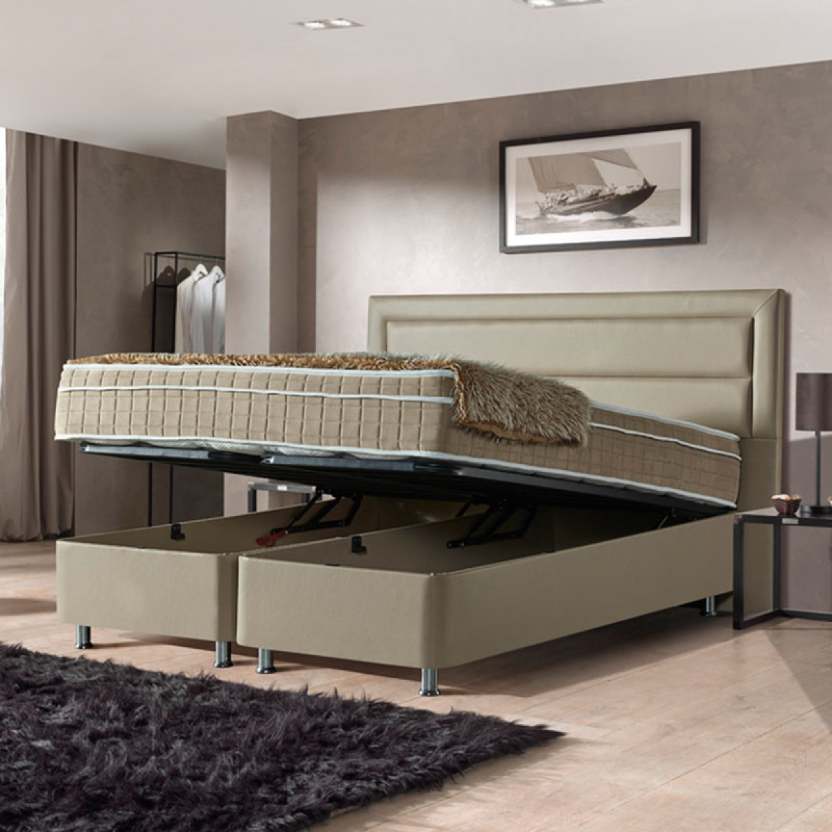 Dekbed Discounter Opbergboxspring Saint Tropez 140 x 200 cm, Kleur: Zwart, Topperkeuze: Upgrade: Luxe HR Koudschuim Topper (+€150), Montage: Inclusief Montage