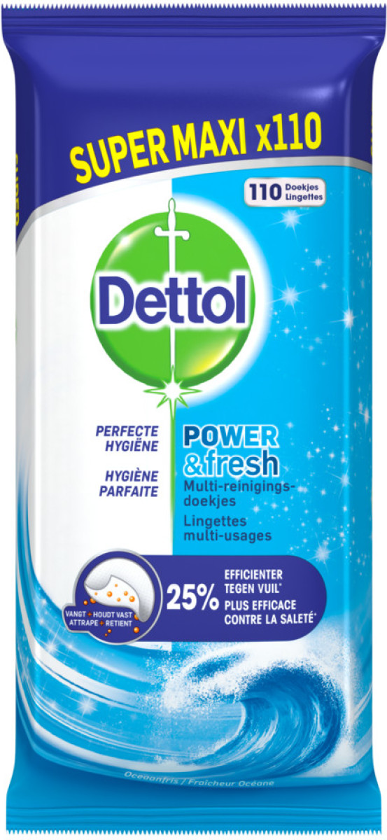 Dettol Reinigingsdoekjes Power&Fresh Ocean 110 stuks