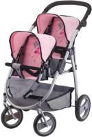 Bayer poppenwagen Twin grijs/roze 60 cm