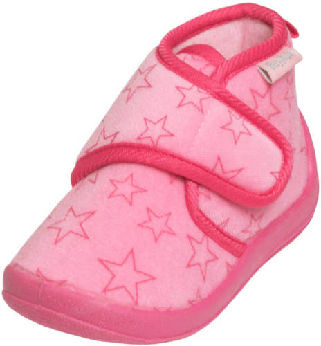 Playshoes pantoffels met sterrendessin Velcro roze/donkerroze