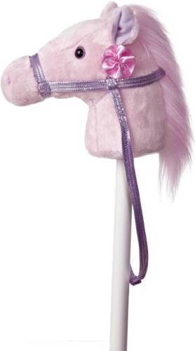 Aurora Pluche stokpaardje roze pony met geluid 94 cm