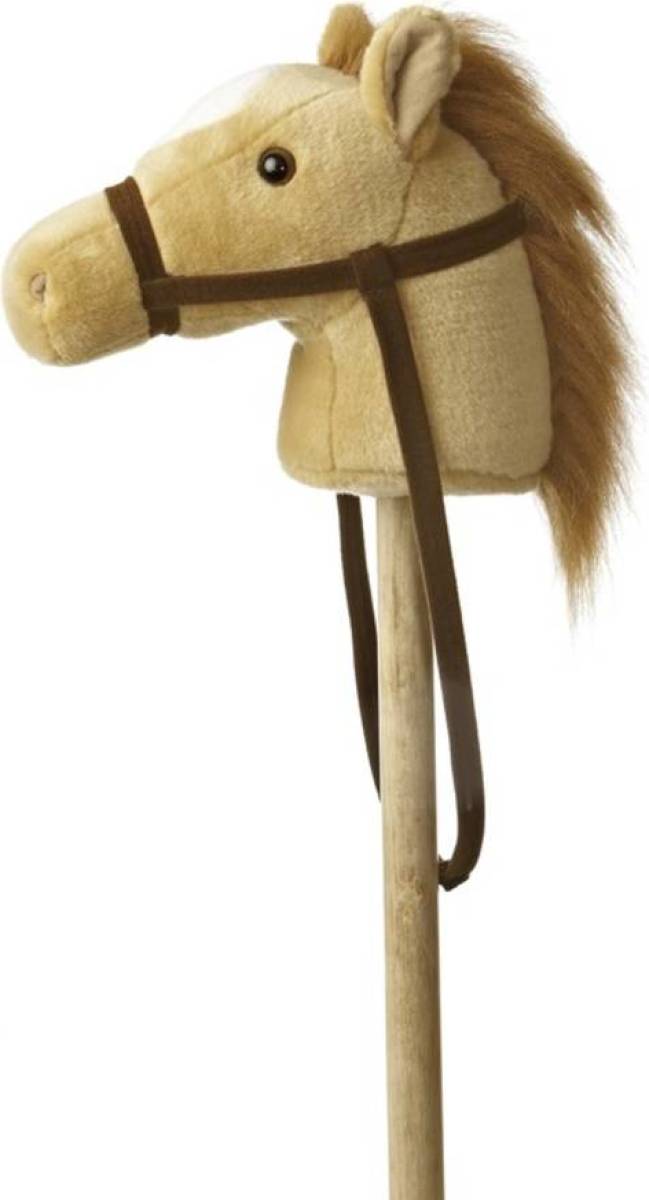 Aurora Pluche stokpaardje beige pony met geluid 94 cm