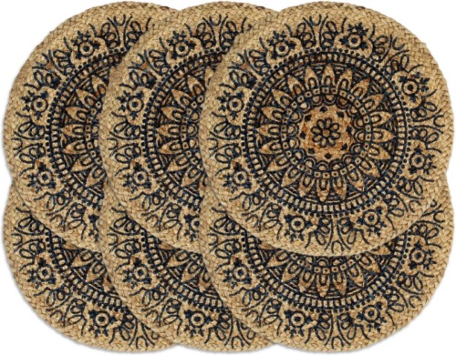 VidaXL Placemats 6 st rond 38 cm jute donkerblauw