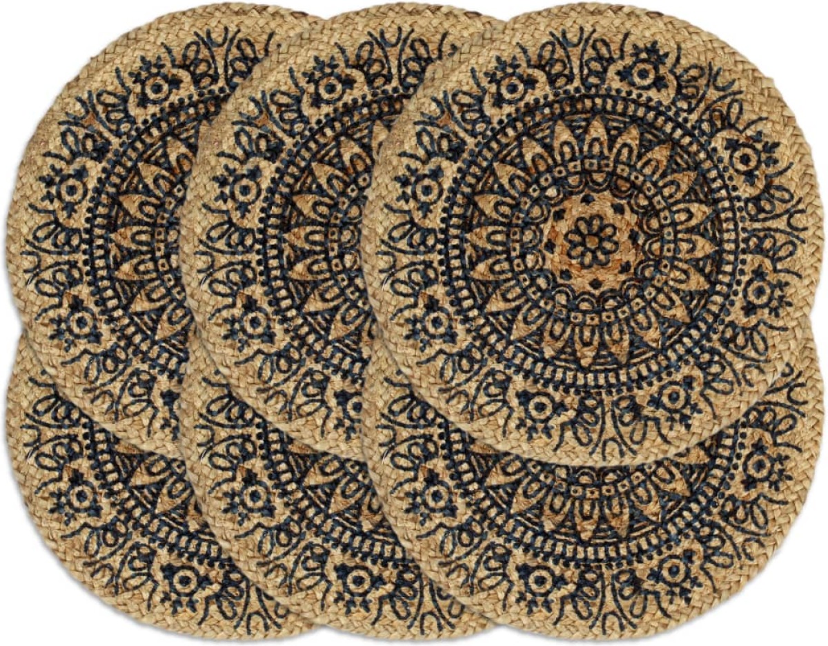 VidaXL Placemats 6 st rond 38 cm jute donkerblauw