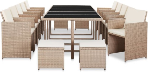 VidaXL 15-delige Tuinset met kussens poly rattan beige