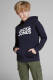 Jack & Jones JUNIOR hoodie Corp met logo donkerblauw/wit