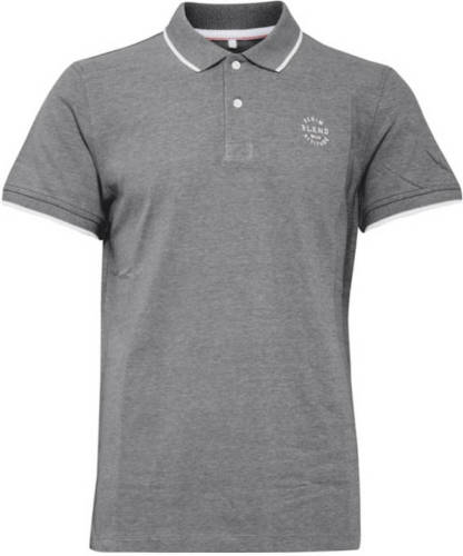 Blend slim fit polo met contrastbies grijs melange