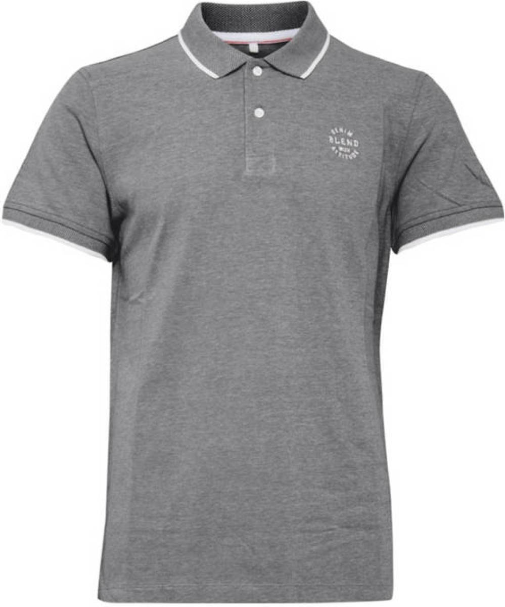 Blend slim fit polo met contrastbies grijs melange