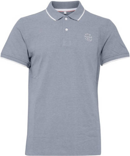 Blend slim fit polo met contrastbies jeansblauw