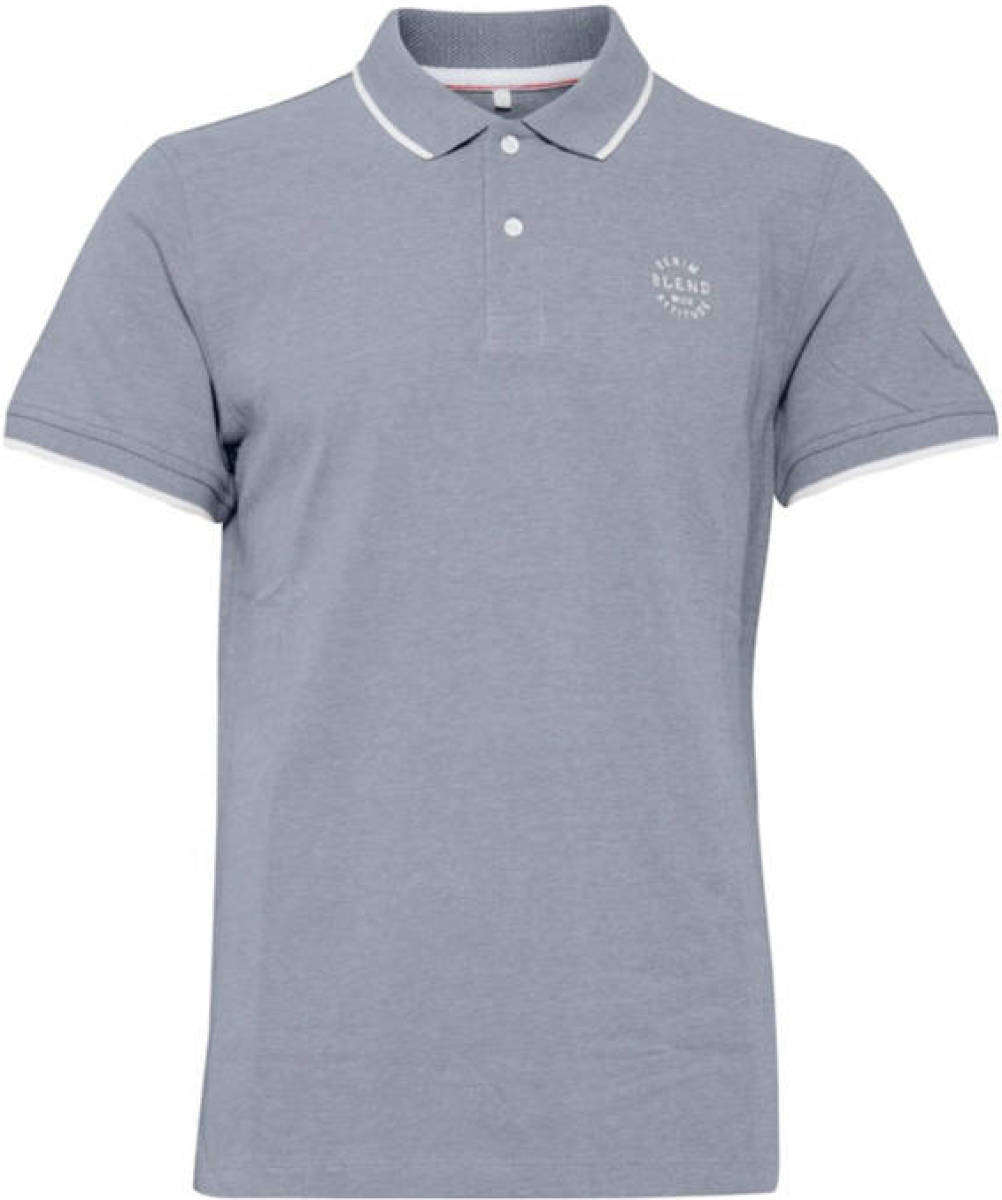 Blend slim fit polo met contrastbies jeansblauw