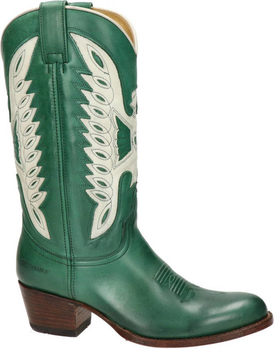 Sendra Debora Flex leren cowboylaarzen groen/wit