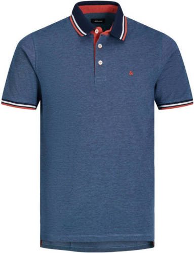 JACK & JONES PLUS SIZE regular fit polo Paulos met contrastbies Plus Size jeansblauw