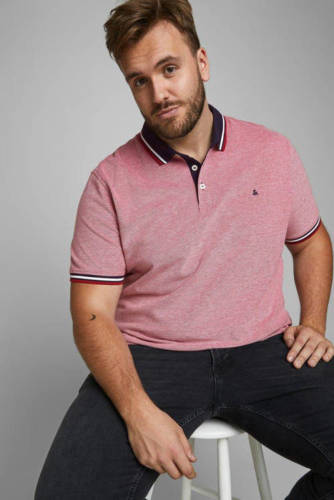 JACK & JONES PLUS SIZE regular fit polo met contrastbies Plus Size rozerood