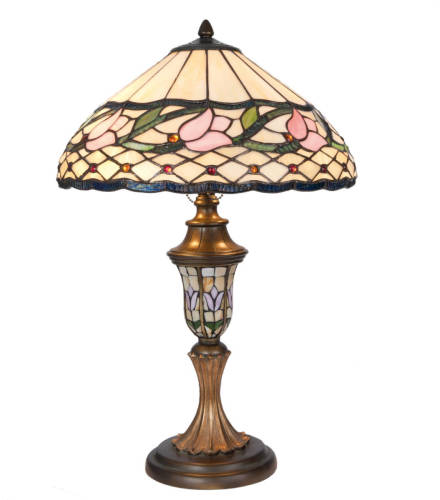 Clayre & Eef Tafellamp Tiffany Compleet ø 40x60 Cm 2x E27 / Max 60w - Groen, Roze, Brons, Multi Colour - Ijzer, Glas