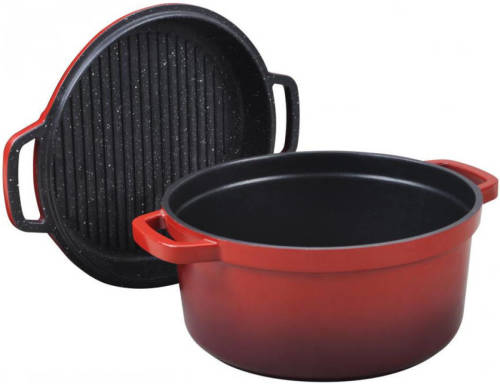 Braadpan met Grilldeksel Rood, 24 cm - Commichef