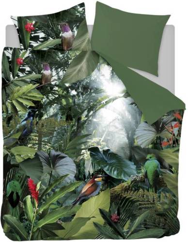 Snoozing Tropical Birds flanel dekbedovertrek - 2-persoons (200x200/220 cm + 2 slopen) - Flanel - Groen