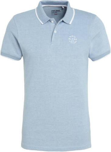 Blend slim fit polo met contrastbies lichtblauw