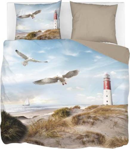 Snoozing Lighthouse flanel dekbedovertrek - 2-persoons (200x200/220 cm + 2 slopen) - Flanel - Taupe