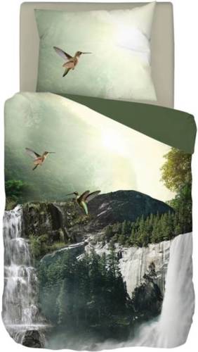 Snoozing Waterfalls dekbedovertrek - 1-persoons (140x200/220 cm + 1 sloop) - Katoen - Groen