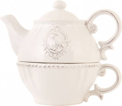 TEA FOR ONE SET 18*12*16 CM CREME KERAMIEK ROND VOGEL Clayre & Eef 6CE0371