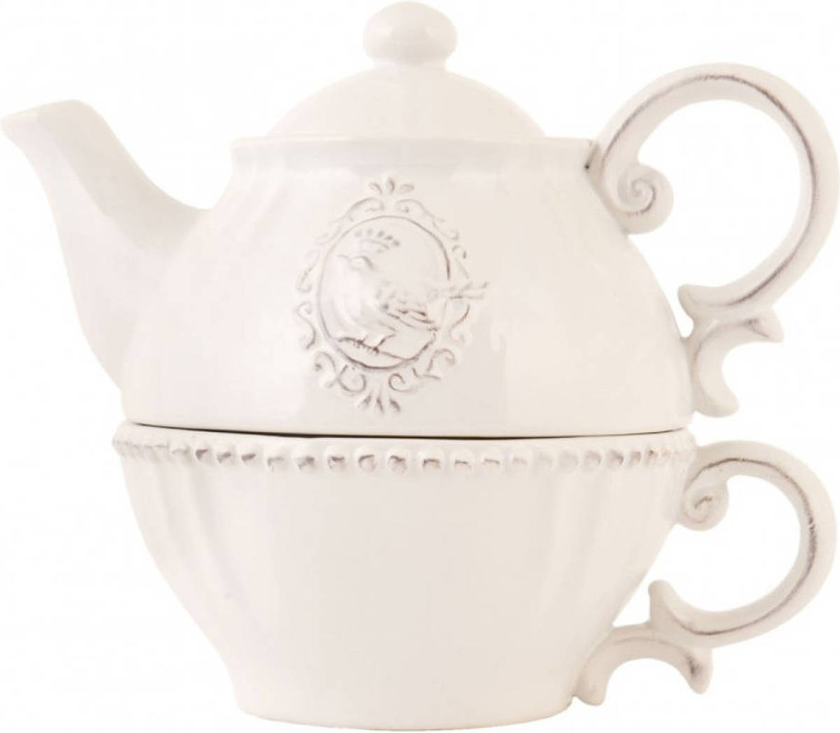 TEA FOR ONE SET 18*12*16 CM CREME KERAMIEK ROND VOGEL Clayre & Eef 6CE0371