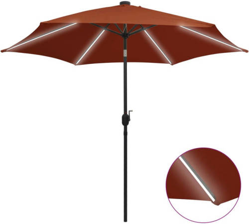 VidaXL Parasol met LED-verlichting en aluminium paal 300 cm terracotta