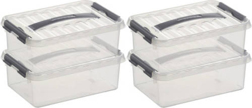 Merkloos 4x Sunware Q-Line opberg boxen/opbergdozen 4 liter 30 cm kunststof - Opslagbox - Opbergbak kunststof transparant/zilver
