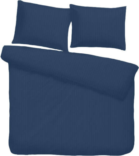 iSleep dekbedovertrek Satijnstreep - Donker Blauw - 2-Persoons 200x200/220 cm