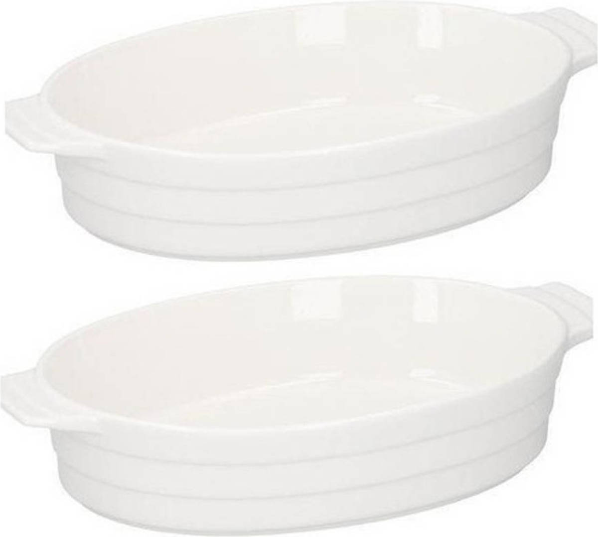 Merkloos 2x Ovale ovenschalen keramiek wit 31 cm - Braadsledes/ovenschalen