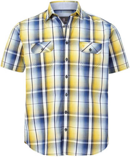Jan Vanderstorm geruit loose fit overhemd JARLE Plus Size donkerblauw/geel