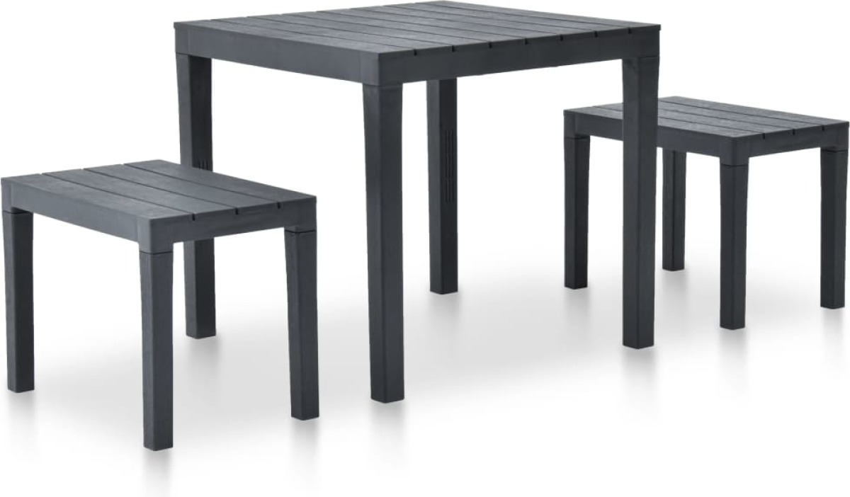 VidaXL Tuintafel met 2 banken kunststof antraciet