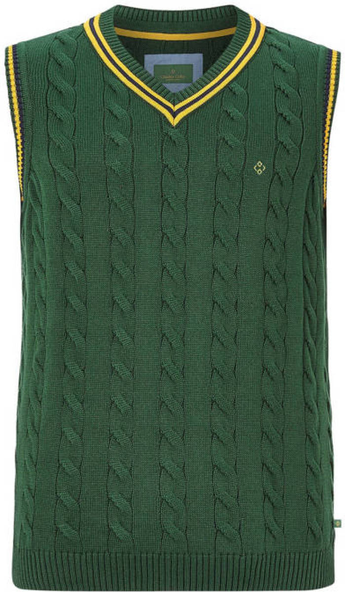 Charles Colby kabelgilet CONSTANTINE Plus Size met contrastbies donkergroen