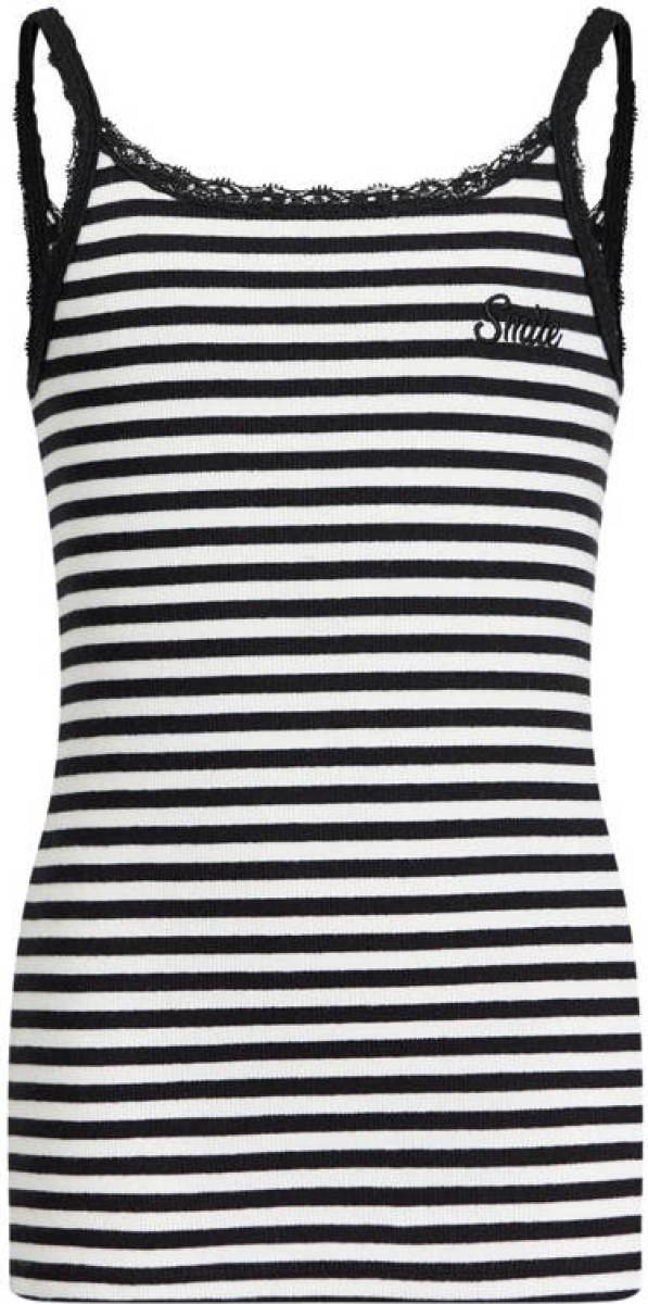 WE Fashion singlet met borduursels wit/zwart
