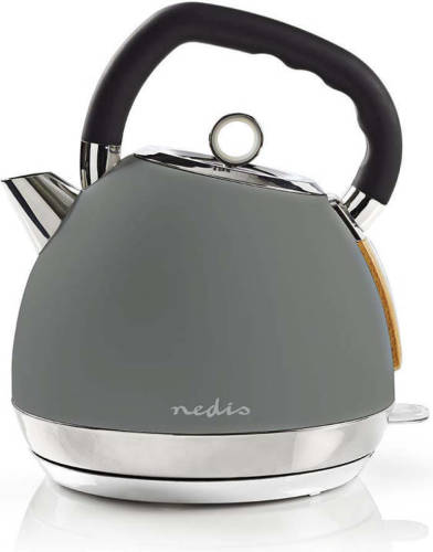 Nedis Elektrische retro fluitketel design waterkoker 1.8 Liter 2200 watt Soft-touch grijs
